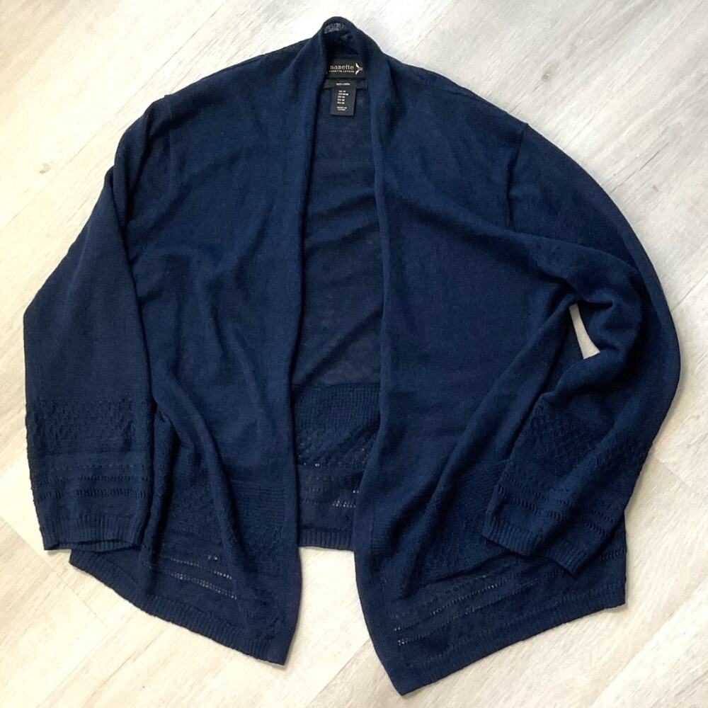 Nanette Lepore Open Front Navy Blue Long Sleeve Cardigan Womens Medium